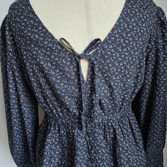 Madewell, New, Tie Back Navy Floral Peplum Campden Daisies Shirt, Size Large - Picture 10 of 15